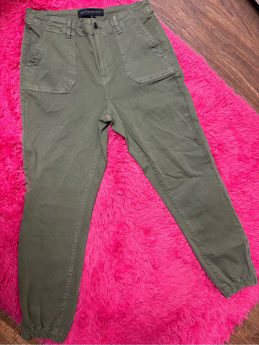 Boston Proper Olive Green Cargo Jogger Pants Size 12 Ankle Zip